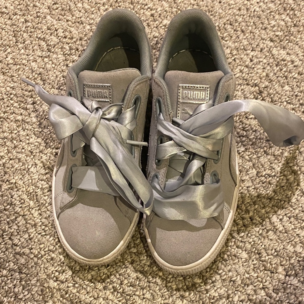 Puma Silver Satin Ribbon Sneakers